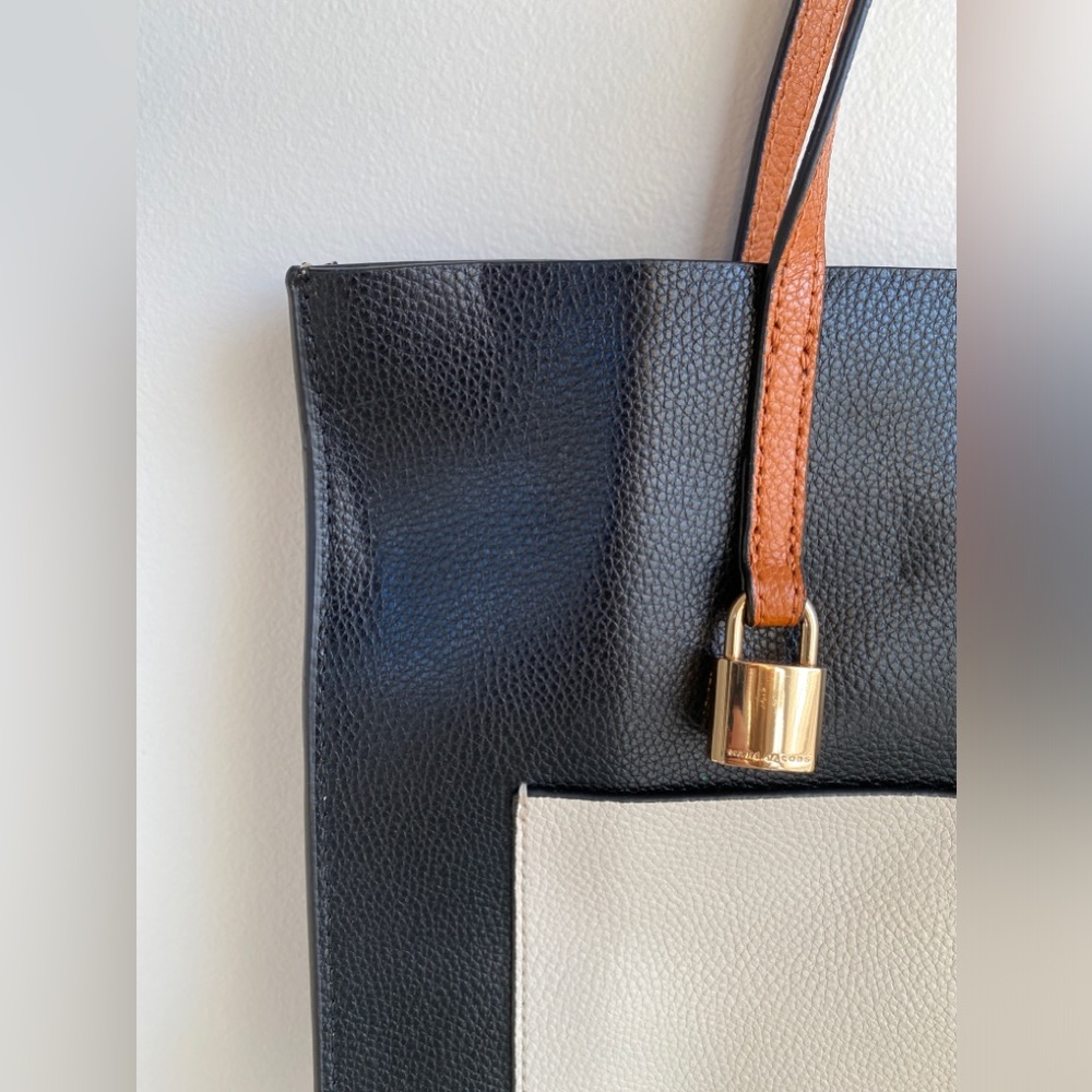 Marc Jacobs Colorblock Leather Tote in Black, Cream & Tan - Picture 5 of 10